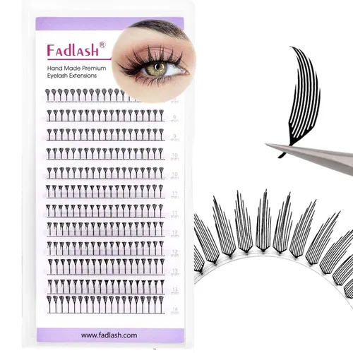 Vista 36 de FADLASH Extensiones de pestañas postizas en abanico con base puntiaguda 10D, extensiones de pestañas postizas de tallo medio, extensiones