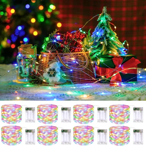 Vista 20 de JMEXSUSS 4 unidades de luces de hadas LED de 50 luces en púrpura y verde, luces de cadena de hadas operadas con batería, luces de 16 pies