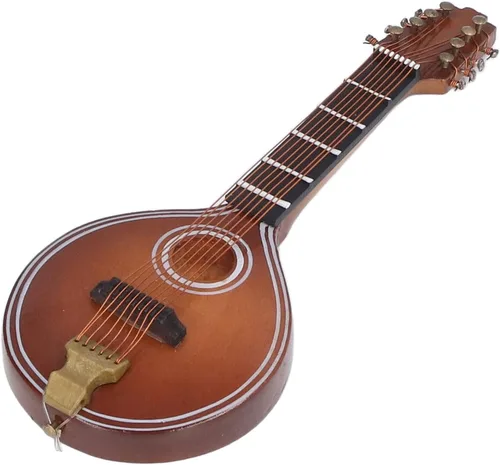 Vista 5 de Modelo de mandolina de madera en miniatura, mini mandolina de madera, accesorios para casa de muñecas, instrumentos musicales, pequeños adornos