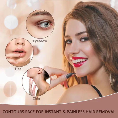 Vista 5 de Removedor de vello facial para mujer, dispositivo de depilación sin dolor portátil para mujer para labio, barbilla con USB recargable, oro rosa