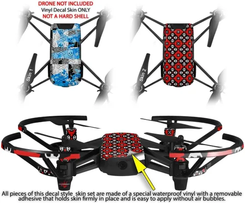 Vista 2 de Paquete de 2 calcomanías de piel para DJI Ryze Tello Drone Checker Skull Splatter Blue Drone no incluido