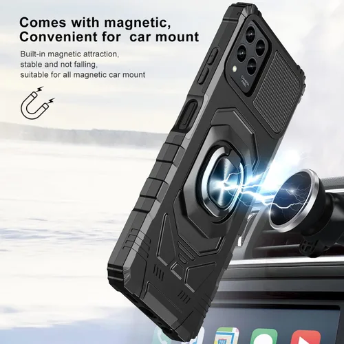 Vista 4 de Para T-Mobile Revvl 6 Pro 5G - Funda de metal resistente de doble capa a prueba de golpes con soporte magnético para automóvil, protector de Negro