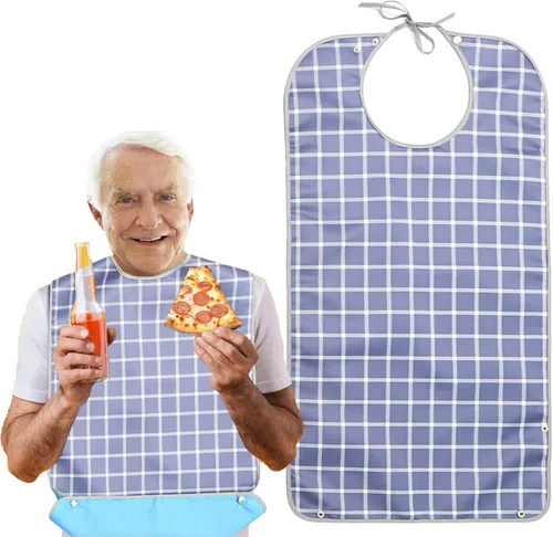 Vista 17 de Pafusen Paquete de 3 baberos para adultos para hombres y personas mayores, baberos de alimentación para adultos mayores con atrapador de migas