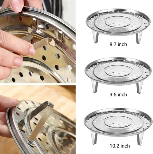 Vista 4 de Estante de vapor de acero inoxidable de 8.7 pulgadas de diámetro con patas extraíbles, utensilios de cocina para hornear al vapor