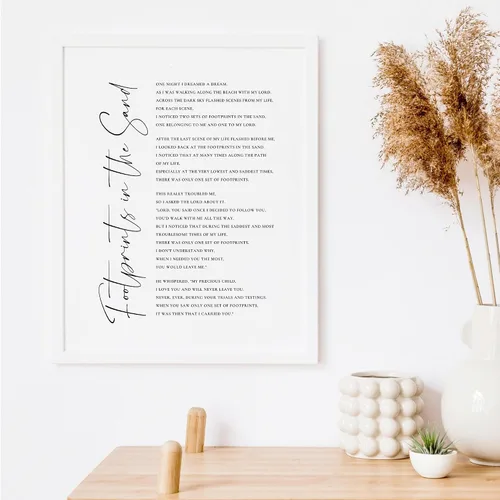 Vista 4 de Poema de huellas en la arena, impresión artística cristiana para pared, póster inspirador de oración de las Escrituras para decoración cristiana