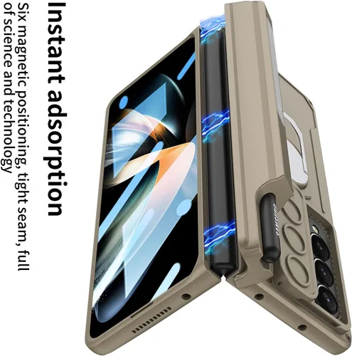 Vista 4 de Wefor Funda para Samsung Galaxy Z Fold 4 con soporte para S Pen (protección de bisagra), soporte magnético de anillo de 360°, cubierta de cámara