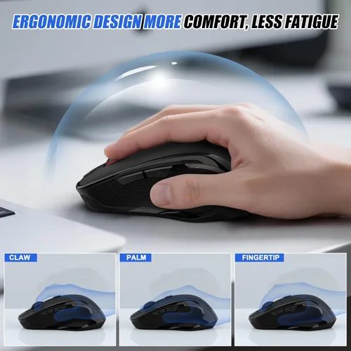 Vista 4 de Mouse inalámbrico Bluetooth para Mac Pro MacBook Air, mouse recargable con mouse Jiggler, interruptor de 3 modos Bluetooth 5.2/3.0 y receptor Negro
