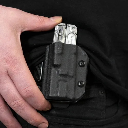 Vista 3 de Clip & Carry Kydex - Funda multiherramienta para cuero P4, fabricada en Estados Unidos (multiherramienta no incluida) EDC Multi Tool Holder Funda