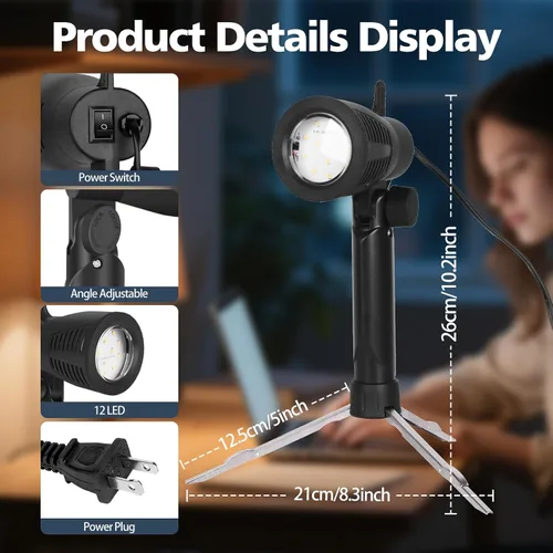 Vista 6 de EMART Luz LED continua para fotografía, foco pequeño portátil para fotografía de joyería, lámpara de iluminación fotográfica de cámara 5500K