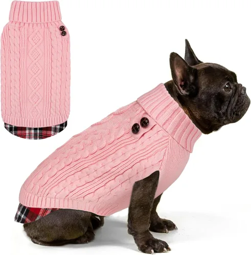 Vista 19 de KYEESE Suéter suave para perros pequeños, machos, abrigado, de cuello alto, ropa elástica de punto para gatos, abrigo cómodo para cachorros