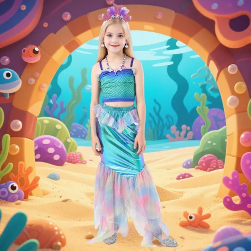 Vista 5 de Disfraz de sirena para niñas, disfraz de princesa para cumpleaños, cosplay, disfraces de Halloween con accesorios