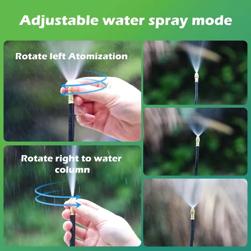 Vista 7 de Drip Irrigation System Kit 100 FT with 32 Nozzles, 360° Adjustable Bendable Garden Watering Misting System for Greenhouse, Yard, Lawn, Plant