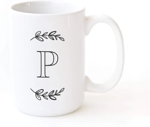 Vista 12 de The Cotton & Canvas Co. Manhattan Wreath - Taza de café personalizada con monograma inicial con letra A, taza de café de cerámica de porcelana. Para