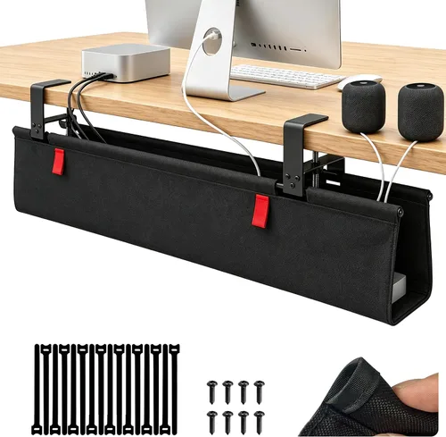 Vista 10 de Organizador de cables para debajo del escritorio, sin taladro, organizador de cables de 28 pulgadas de largo x 6 pulgadas de ancho, almohadillas