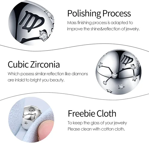 Vista 5 de Pandach 12 Zodiac Sign Birthday Charms 925 Sterling Silver Birthstone Charms Fits Women's Charm Bracelet Necklace Bangle Gifts for Girls Friends