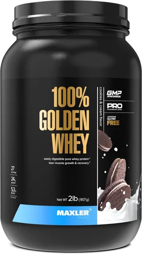 Vista 24 de Maxler Proteína de suero de leche 100% dorada, 0.94 onzas de proteína por porción, proteína de suero en polvo para antes del entrenamiento