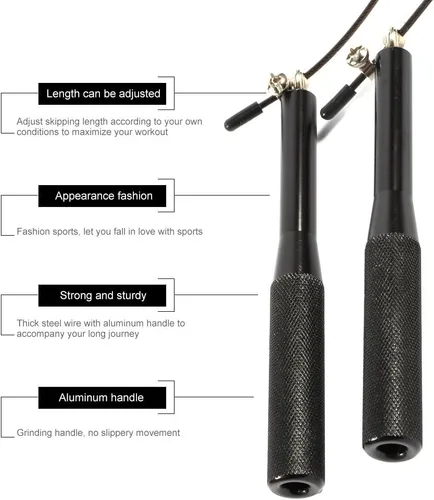 Vista 3 de Cuerda ajustable de acero 360 de alta velocidad de 9.8 pies, asas antideslizantes, ligera, 6.17 oz de rotación suave para entrenamiento de fitness