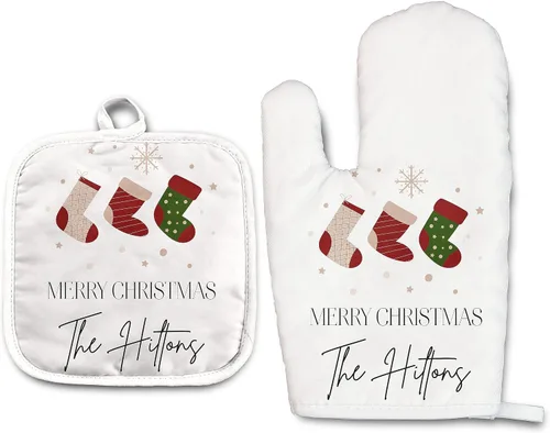 Vista 12 de Angela's Kitchen - Juego de guantes de horno personalizados y soporte para ollas Regalos de cocina personalizados Inauguración de la casa