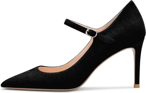 Vista 2 de Aachcol Zapatos de vestir Mary Jane con correa de aguja de tacón medio puntiagudo, zapatos de vestir clásicos de 3 pulgadas