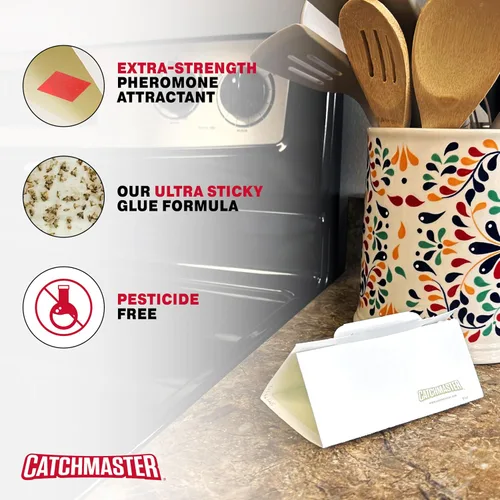 Vista 5 de Catchmaster Trampas para plagas y polillas de despensa, paquete de 6 unidades, mata insectos para almacenamiento de cocina, trampas adhesivas