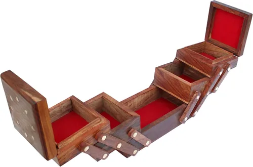 Vista 4 de Caja de joyería de madera para niñas mujeres Organizador, almacenamiento, caja de exhibición, para regalos de cumpleaños para mamá