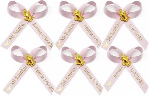 Vista 3 de Amy's Bubbling Boutique 25 Lazos Personalizados para Baby Shower Cintas para Recuerdos de Fiesta o Bautismo Bautizo Sprinkle Lazos Ensamblados