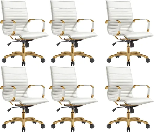 Vista 15 de LeisureMod Harris Silla de oficina con almohadilla suave, silla ejecutiva de piel sintética con base de acero dorado, altura ajustable, bloqueo