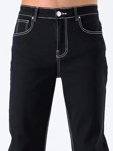 Vista 4 de Jeans negros apilados para hombre, jeans rasgados y rasgados, pantalones de mezclilla rectos Harajuku, pantalones de hip hop, ropa de calle