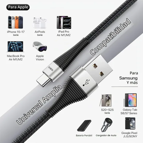 Vista 7 de Cable USB a USB C de 3 pies, paquete de 3 cables USB A a tipo C Negro