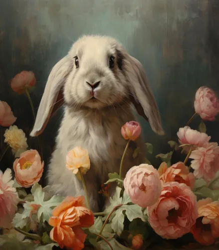 Vista 7 de ZMHZMY Kit de pintura al óleo por números para adultos, principiantes, conejo y flores, pintura en lienzo por números, manualidades para decoración