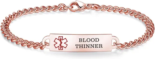 Vista 102 de Pulseras de identificación de alerta médica de 6.5 "-8.5" para mujeres, pulseras de emergencia médica de acero inoxidable, grabado gratuito