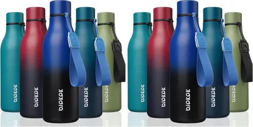 Vista 63 de BJPKPK Botellas de agua aisladas, botella de agua de metal de acero inoxidable de 12 onzas con correa, sin BPA a prueba de fugas, jarras, tazas