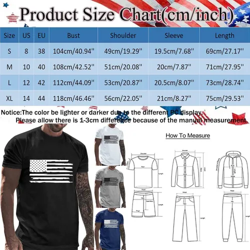 Vista 4 de Masbird Camisas para hombre, casual, 4 de julio, manga corta, cuello redondo, bandera estadounidense, casual, día de la independencia, gimnasio