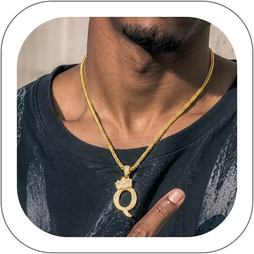Vista 8 de Richsteel Collar con colgante de letra inicial A-Z para hombres y mujeres Initial A