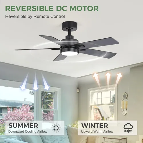 Vista 6 de Ventiladores de techo con luces LED, control remoto de ventilador de techo negro de 5 aspas de 42 pulgadas, ventilador de techo moderno con motor