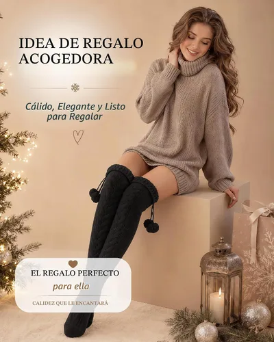 Vista 6 de Pcavin Thigh High Socks for Women, Long Cable Knit Over Knee Boot Stockings 0013 Estilo Negro