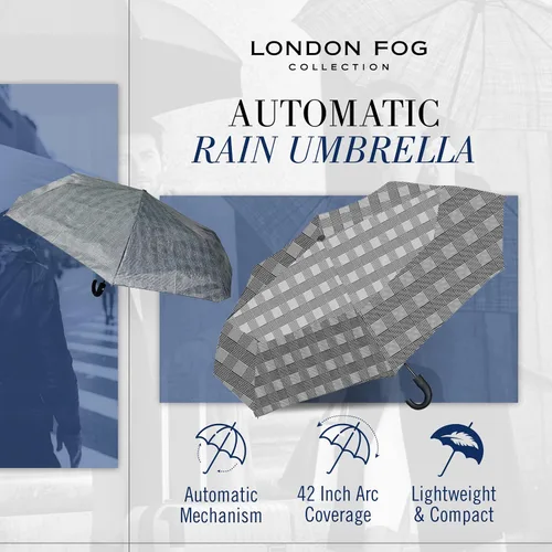 Vista 2 de London Fog Rain Umbrella, Automatic Folding Umbrella, Windproof, Lightweight and Packable for Travel, Full 4244 Inch Arc