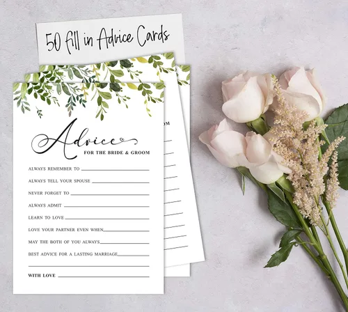 Vista 6 de Paquete de 50 tarjetas de consejos de vegetación, consejos y deseos para la novia y el novio, actividades de juego de boda Mr y Mrs de 5 x 7 pulgadas