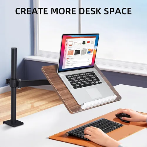 Vista 9 de Soporte de libro ajustable con soporte de abrazadera de escritorio, soporte de lectura de madera con brazo de metal, negro