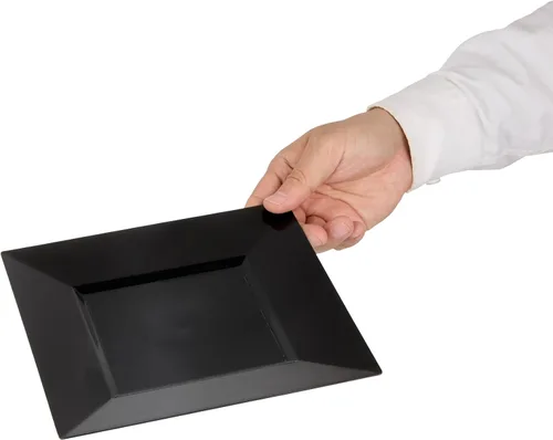 Vista 10 de Restaurantware Platos de fiesta de 8.2 x 8.2 x 0.5 pulgadas, 100 platos de postre de plástico desechables – Platos cuadrados de plástico negro