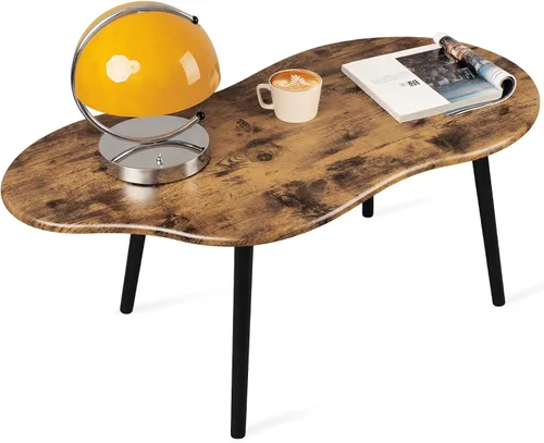 Vista 9 de Mesa de centro pequeña, mesa de centro de nube negra para espacios pequeños, mesa central moderna única e irregular con patas de madera, mesa