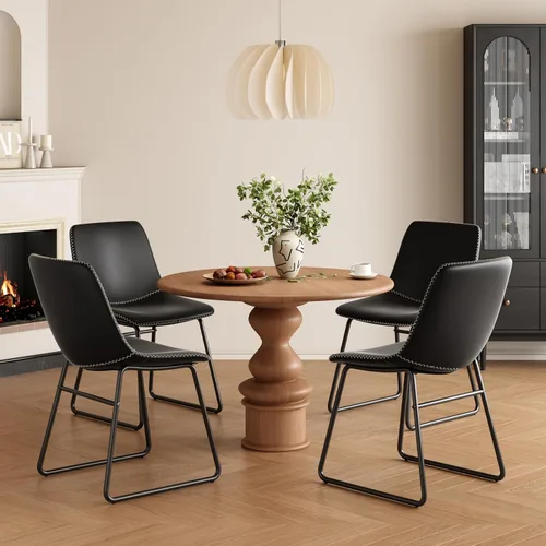 Vista 6 de Soohow Juego de 4 sillas de comedor modernas de mediados de siglo, sillas de cocina tapizadas de piel sintética con patas de metal, cómodas sillas