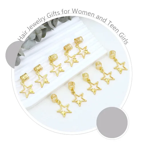 Vista 3 de NAISKA 10 clips de trenza de estrella dorada, accesorios para rastas, cuentas trenzadas de cinco puntas, pinzas para el cabello, accesorios