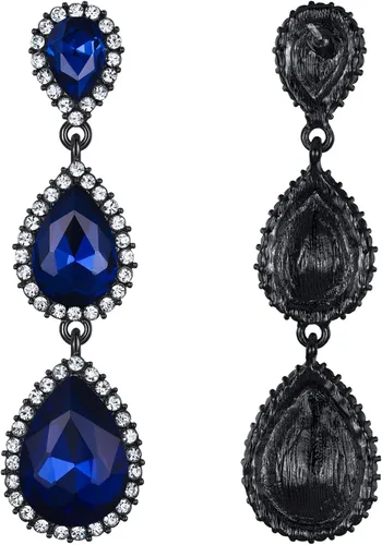 Vista 40 de EleQueen Pendientes de cristal austriaco en tono dorado para mujer, forma de pera de 2.5 pulgadas, color esmeralda