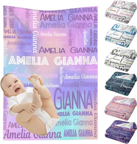 Vista 22 de Mantas de bebé personalizadas para niñas y niños, mantas de bebé personalizadas con nombre para niños y niñas, regalos personalizados para bebés