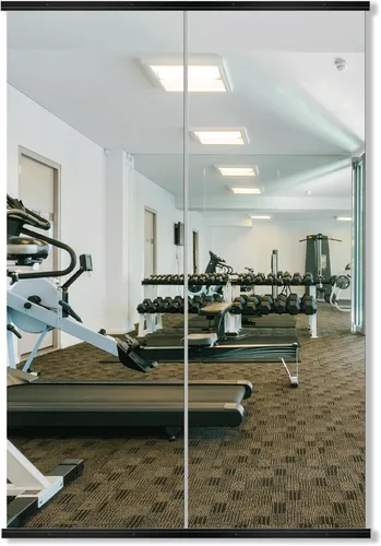 Vista 15 de Delma Espejo de gimnasio en casa, 48 x 24 x 2 unidades, vidrio templado grande de cuerpo completo, sin marco, montado en la pared para gimnasio