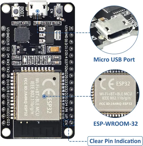 Vista 3 de ESP32S ESP32 Placa de desarrollo 2.4 GHz Dual Core WLAN WiFi + Bluetooth 2-en-1 Microcontrolador ESP-WROOM-32 Chip para Arduino (30PIN, 2PCS)