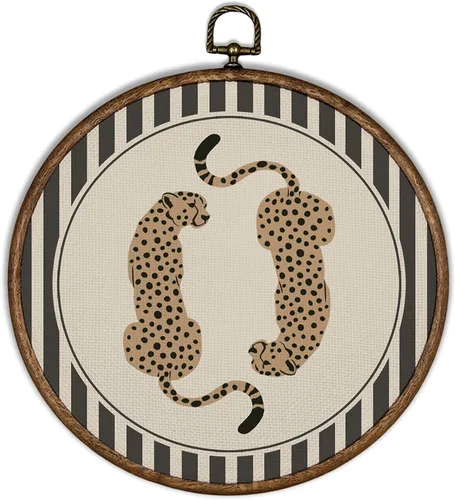 Vista 8 de XBBMGG Decoración artística de pared de leopardo retro verde esmeralda, decoración moderna estética de guepardo, decoración redonda para colgar