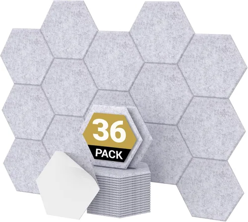 Vista 20 de Paquete de 12 paneles acústicos hexagonales de alta densidad, paneles de pared insonorizados TONOR de 12"x 10"x 0.4", paneles de absorción de sonido