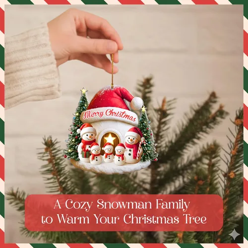 Vista 8 de Familia de Muñecos de Nieve Adorno de Navidad – Feliz Navidad Adorno Colgante de Acrílico – Lindo Adorno Navideño para Árbol, Regalo para Familia